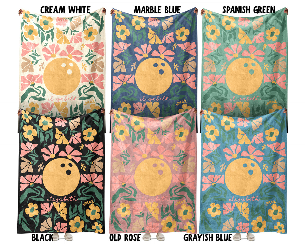 Personalized Bowling Blanket with Custom Name, Cozy Floral Bowling Throw for Kids Teens Adults, Fun Bowler Birthday Christmas Gift