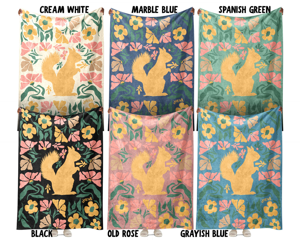Floral Squirrel Blanket – Cozy Vintage Wildlife Lover Throw
