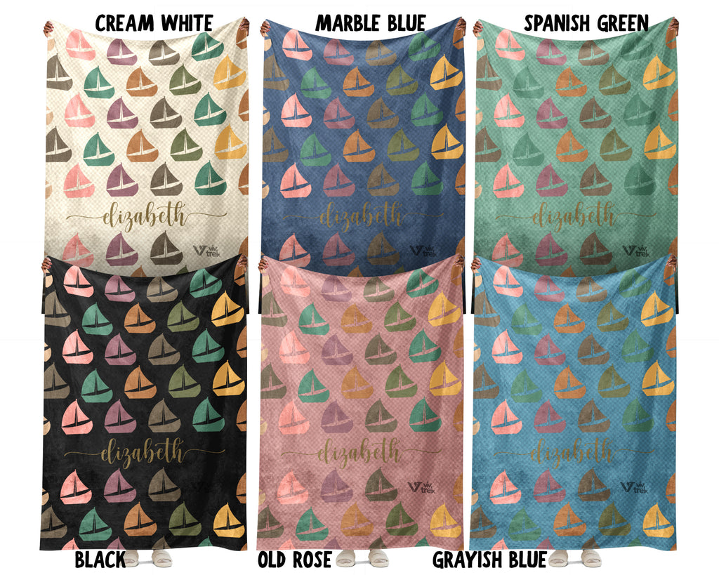 Custom Name Retro Sailing Blanket, Personalized Boat Throw for Nautical Lover Cabin Decor and Cozy Coastal Gifts