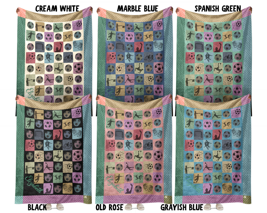 Custom Name Soccer Blanket, Personalized Name Soccer Throw for Boys and Girls, Retro Unique Soccer Lover Gift, Cozy Sports Blanket