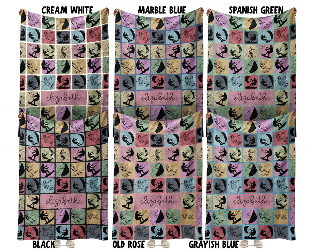 Personalized Kite Surfing Blanket Custom Name Throw Cozy Water Sport Decor Unique Kiteboarding Gift Beach Home Accent