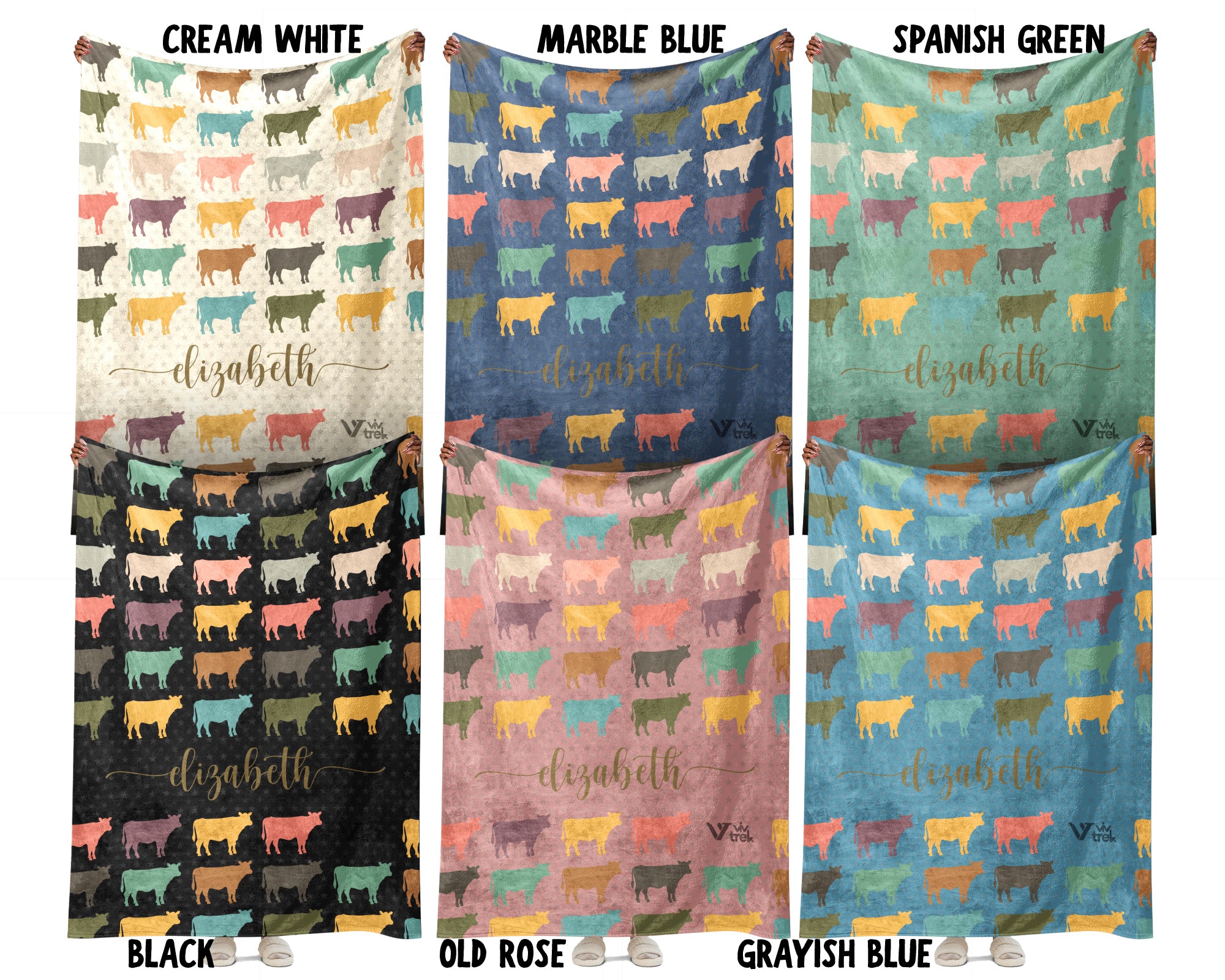 Custom Name Cow Lover Blanket Retro Farm Animal Throw Cozy Personalized Gift Soft Cattle Decor for Dairy Farmer Home