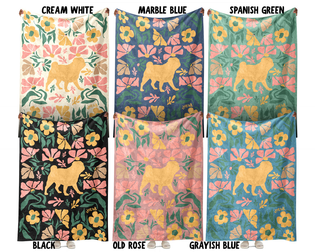 Floral Pug Dog Blanket – Cozy Wildflower Puppy Lover Throw