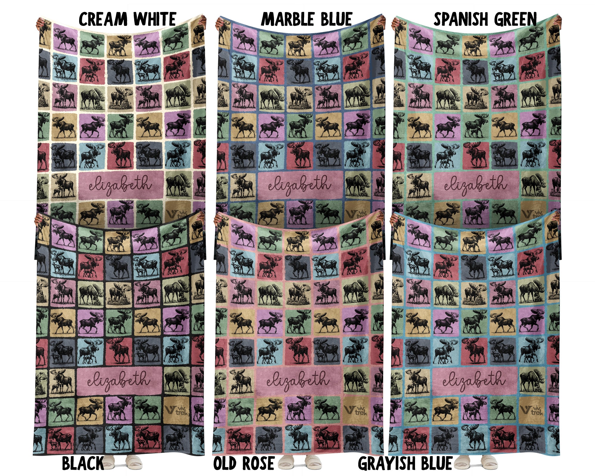 Personalized Name Moose Blanket, Retro Wildlife Throw for Nature Lovers