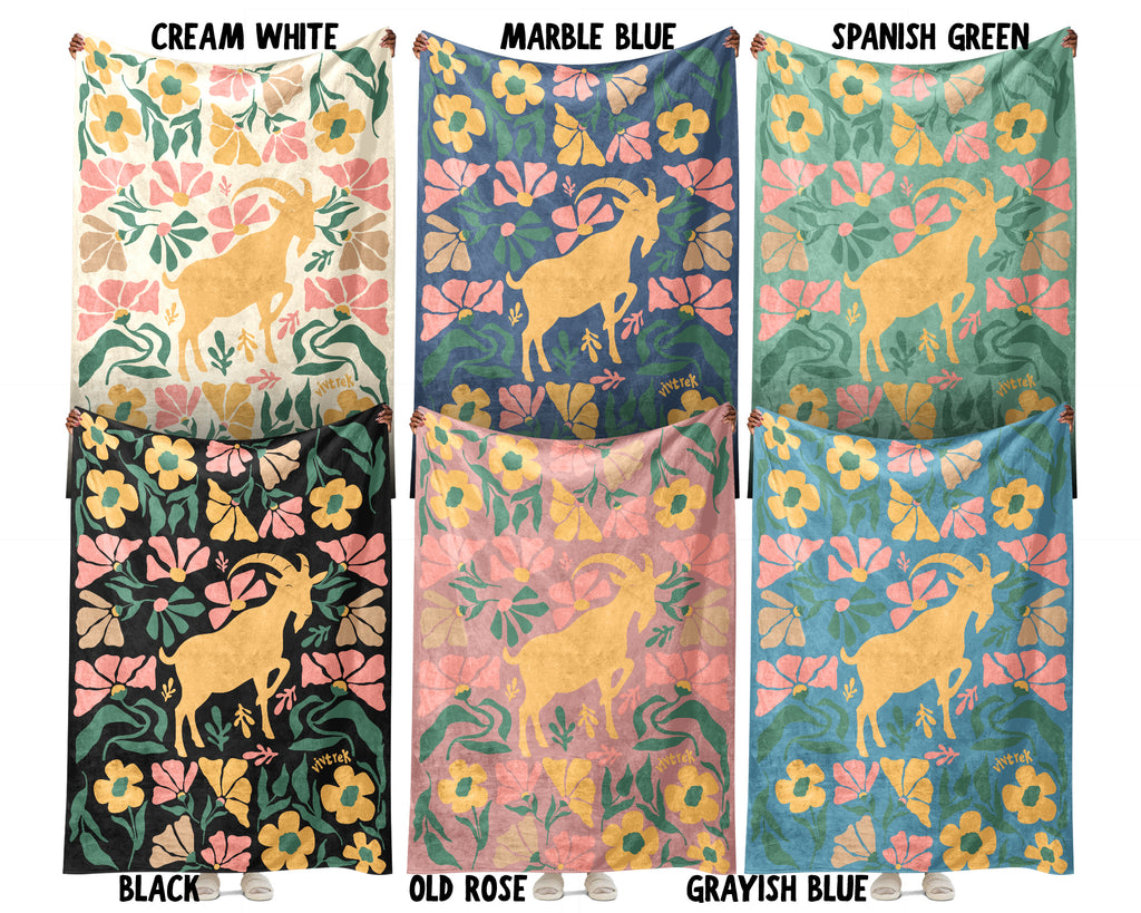 Floral Goat Blanket – Cozy Retro Farm Animal Throw for Home