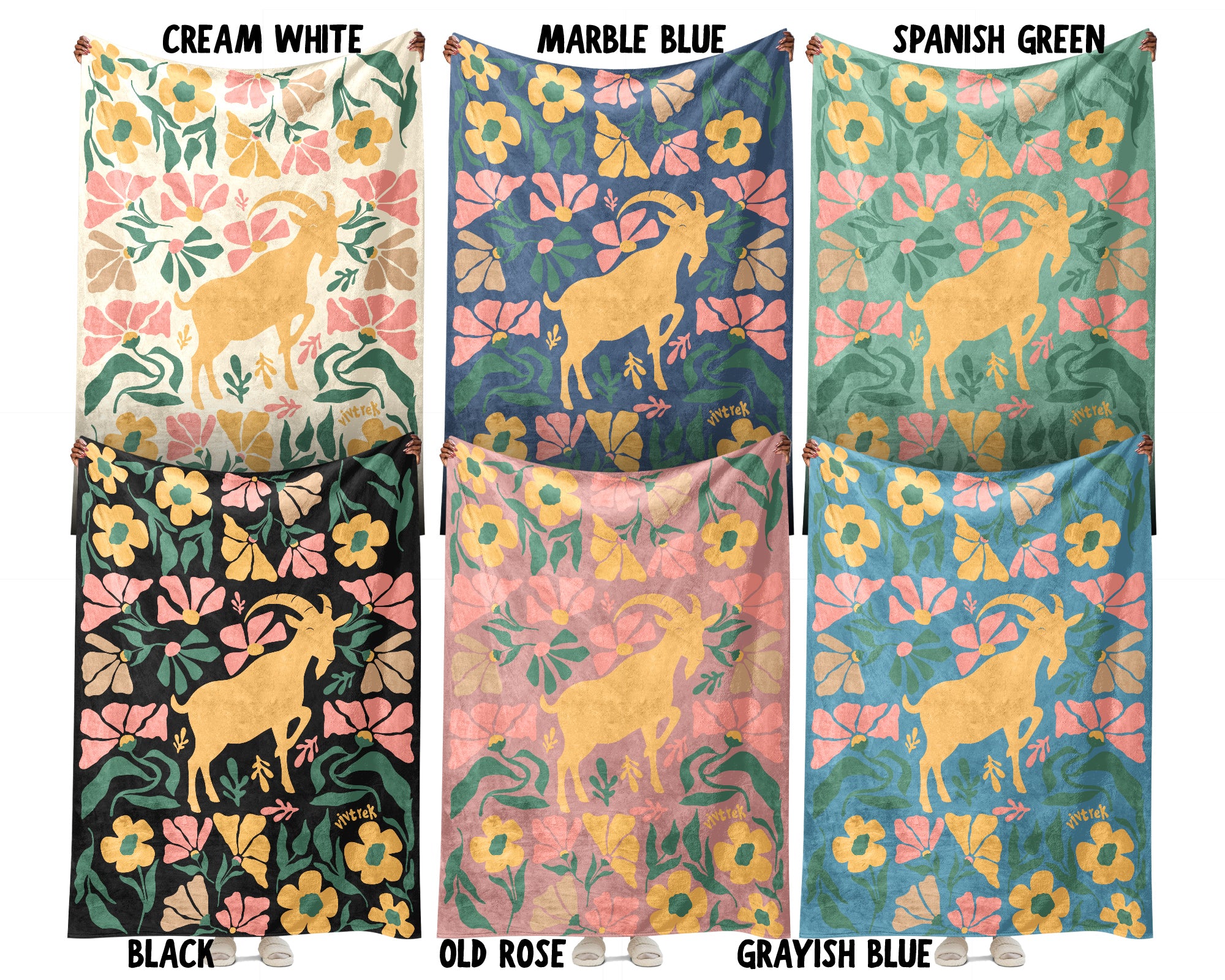 Floral Goat Blanket – Cozy Retro Farm Animal Throw for Home