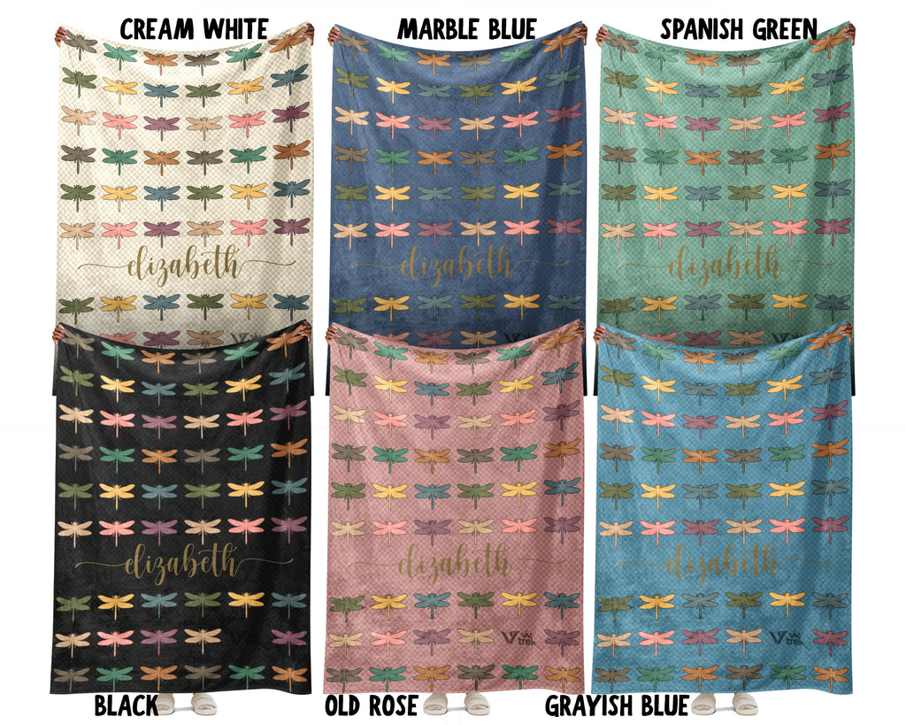 Personalized Dragonfly Throw Custom Name Insect Lover Blanket Retro Winged Bug Design Nature Gift for Her Cozy Home Accent Decor