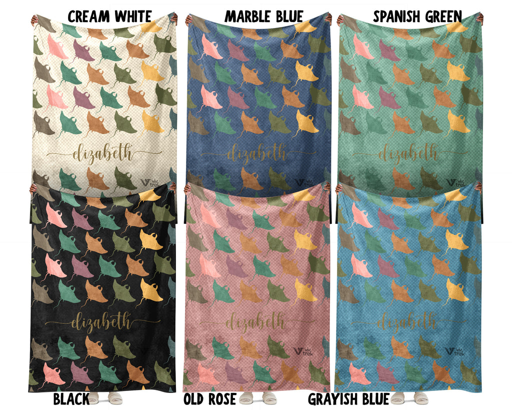 Custom Name Stingray Blanket, Cozy Retro Ocean Throw for Sea Life Lovers