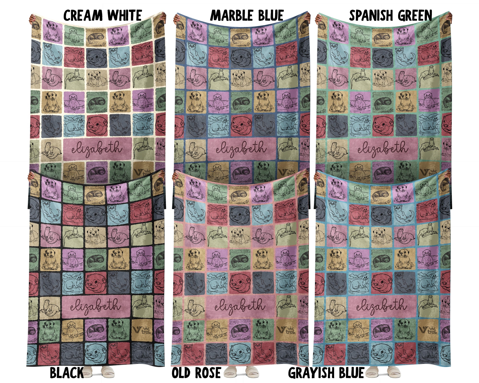 Personalized Name Otter Blanket, Vintage Sea Life Throw for Animal Lovers