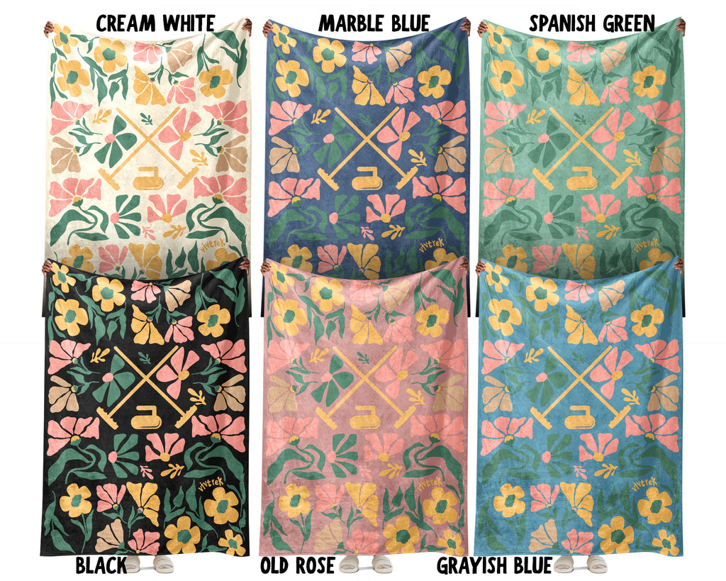 Curling Floral Blanket – Cozy Winter Sports Lover Throw