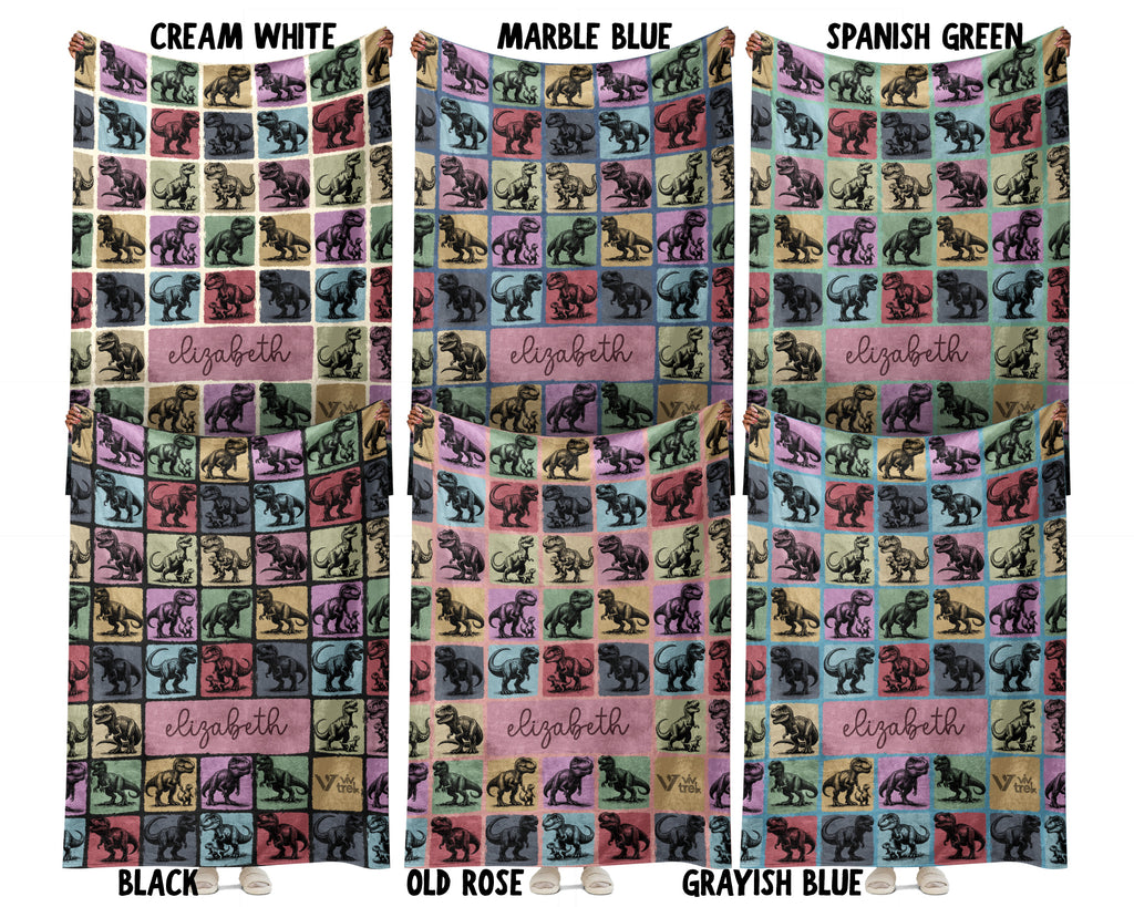 Custom T-Rex Blanket Personalized Name Retro Dino Throw Cozy Tyrannosaurus Decor Unique Prehistoric Gift Fun Room Accent