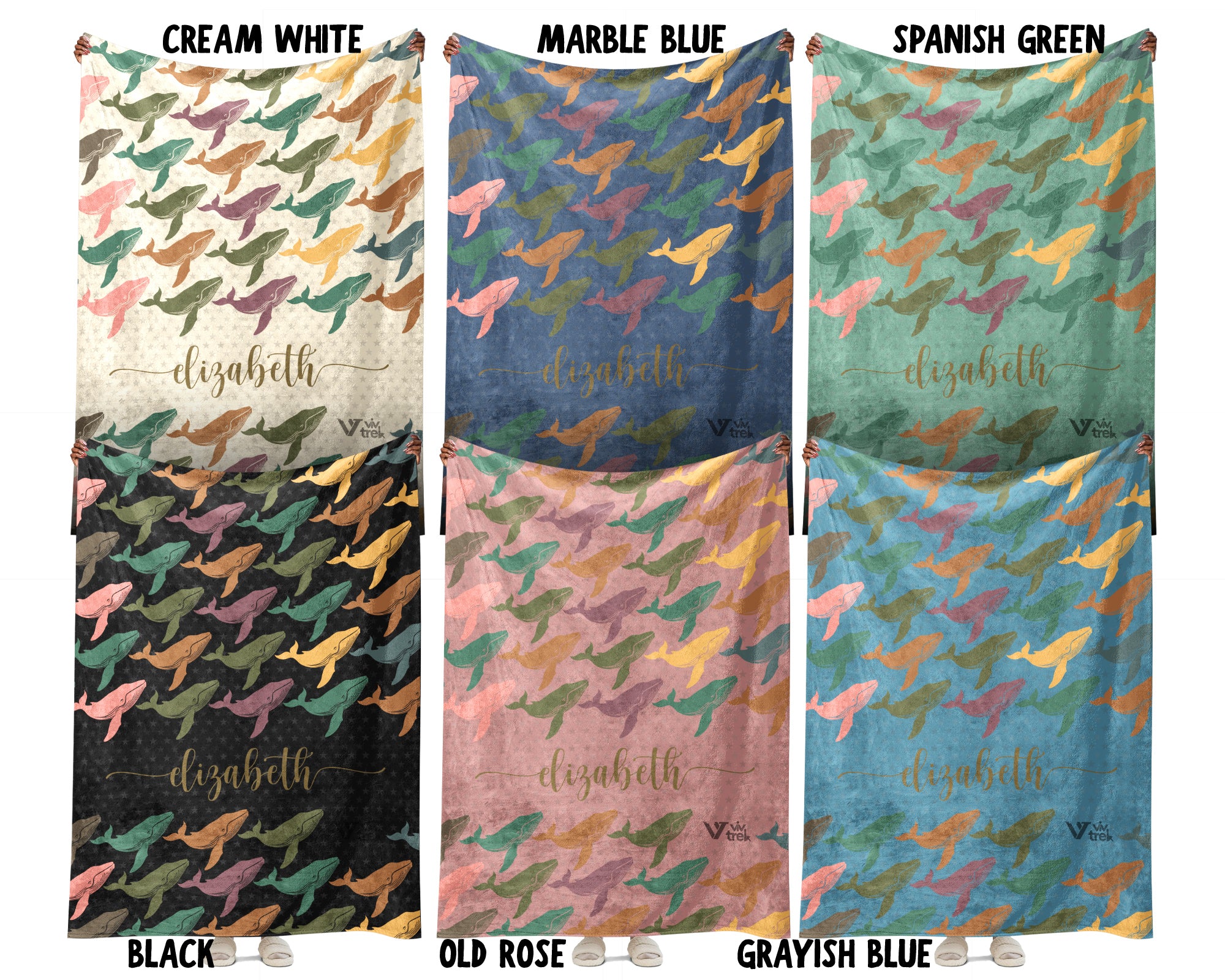 Personalized Whale Blanket Custom Name Ocean Lover Throw Retro Sea Life Decor Cozy Nautical Gift Unique Home Accent Idea