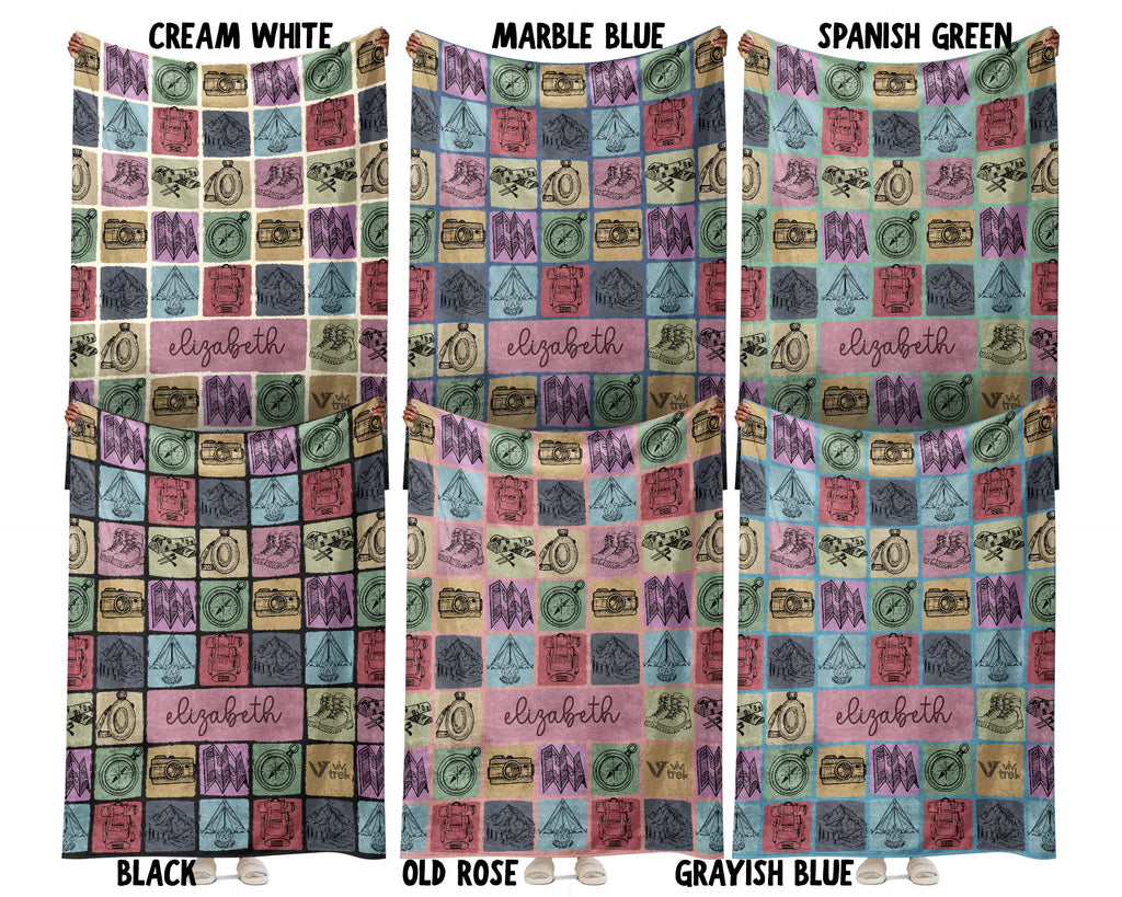 Personalized Name Hiking Blanket, Retro Mountain Throw for Outdoor Lovers, Cozy Nature Inspired Hiker Gift Decor
