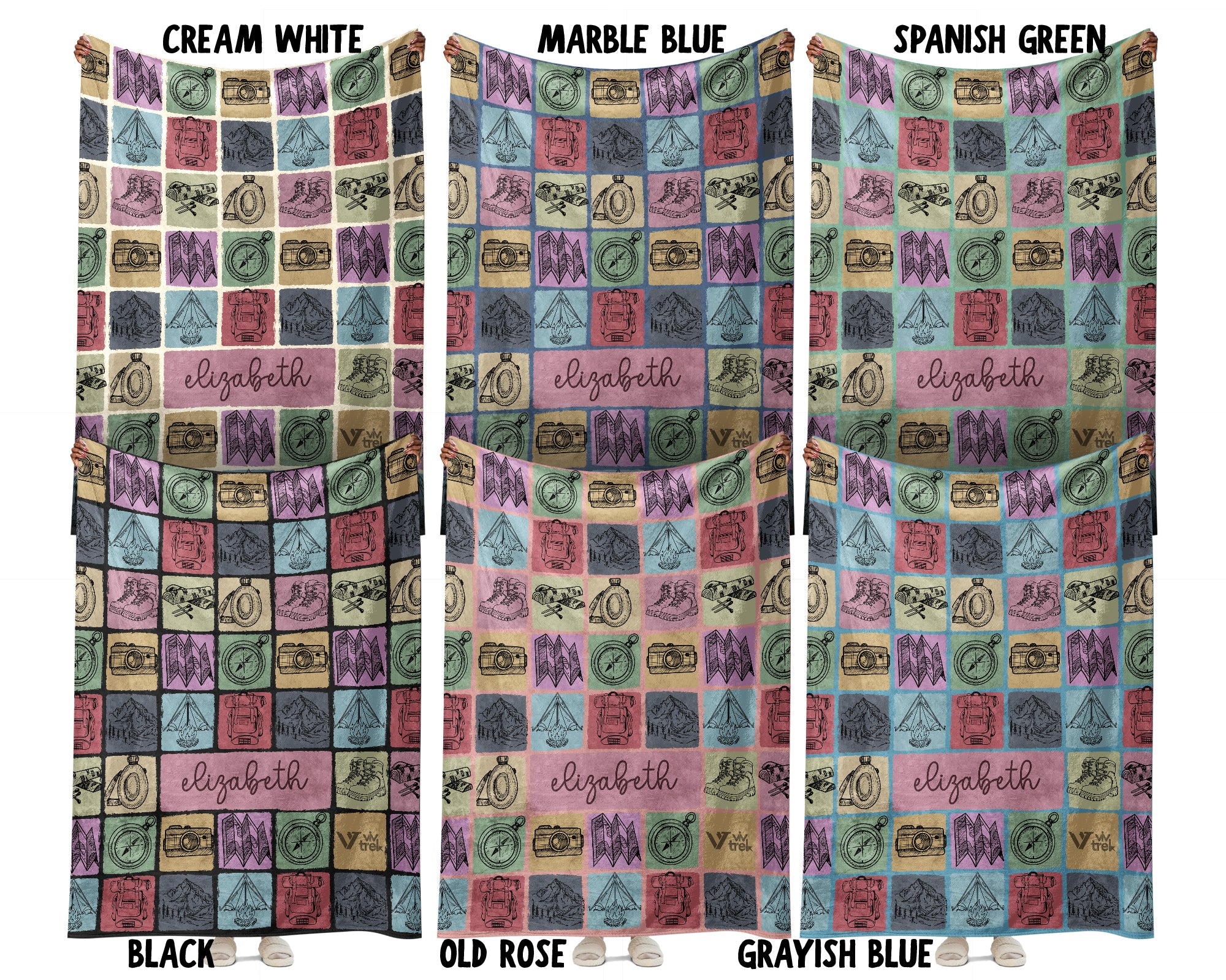 Personalized Name Hiking Blanket, Retro Mountain Throw for Outdoor Lovers, Cozy Nature Inspired Hiker Gift Decor