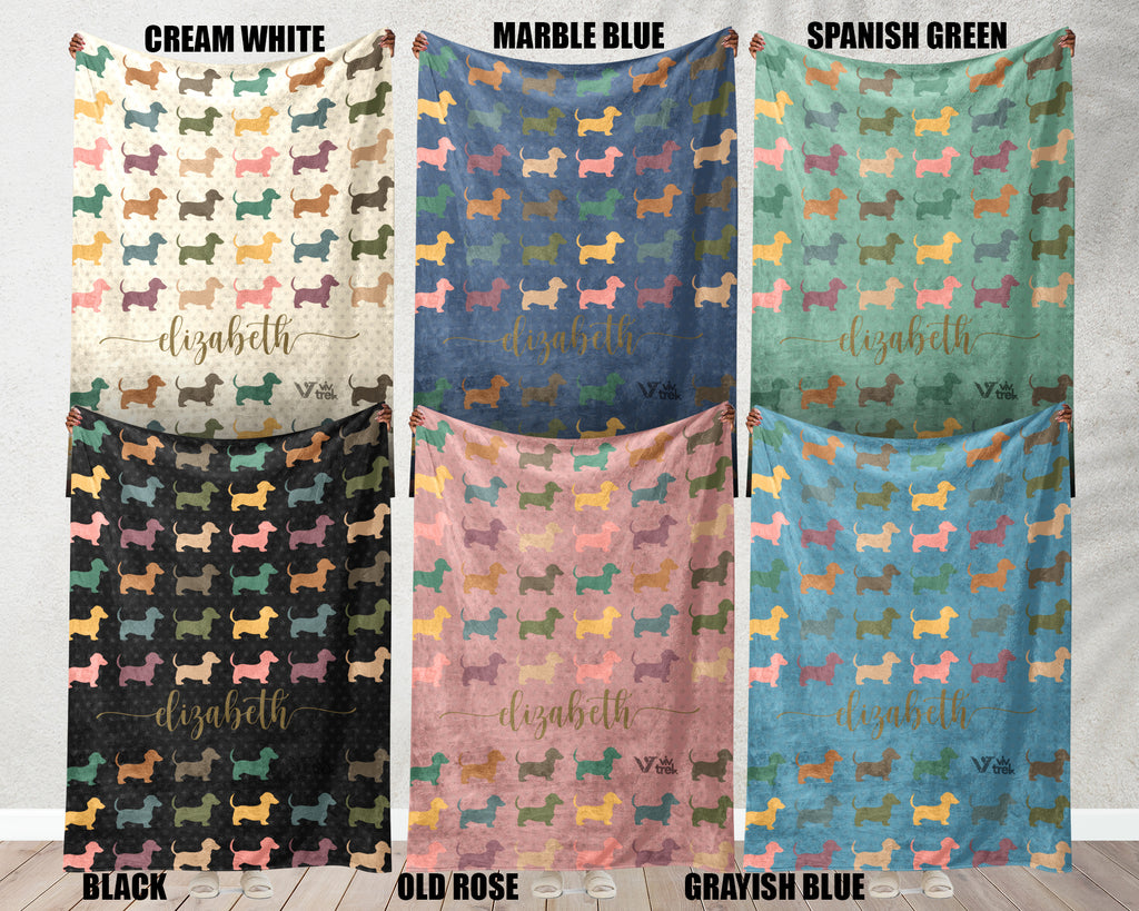 Custom Name Dachshund Blanket, Retro Dog Lover Throw, Personalized Pet Gift