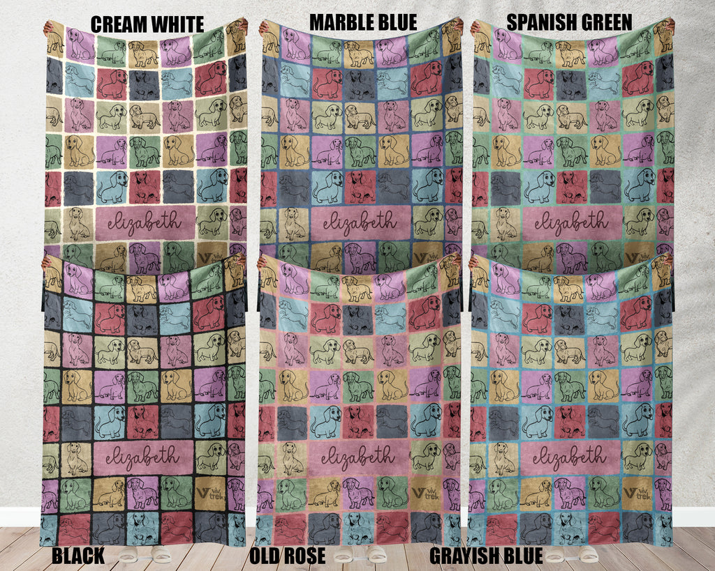 Custom Name Dachshund Blanket, Vintage Retro Dog Throw, Personalized Pet Gift
