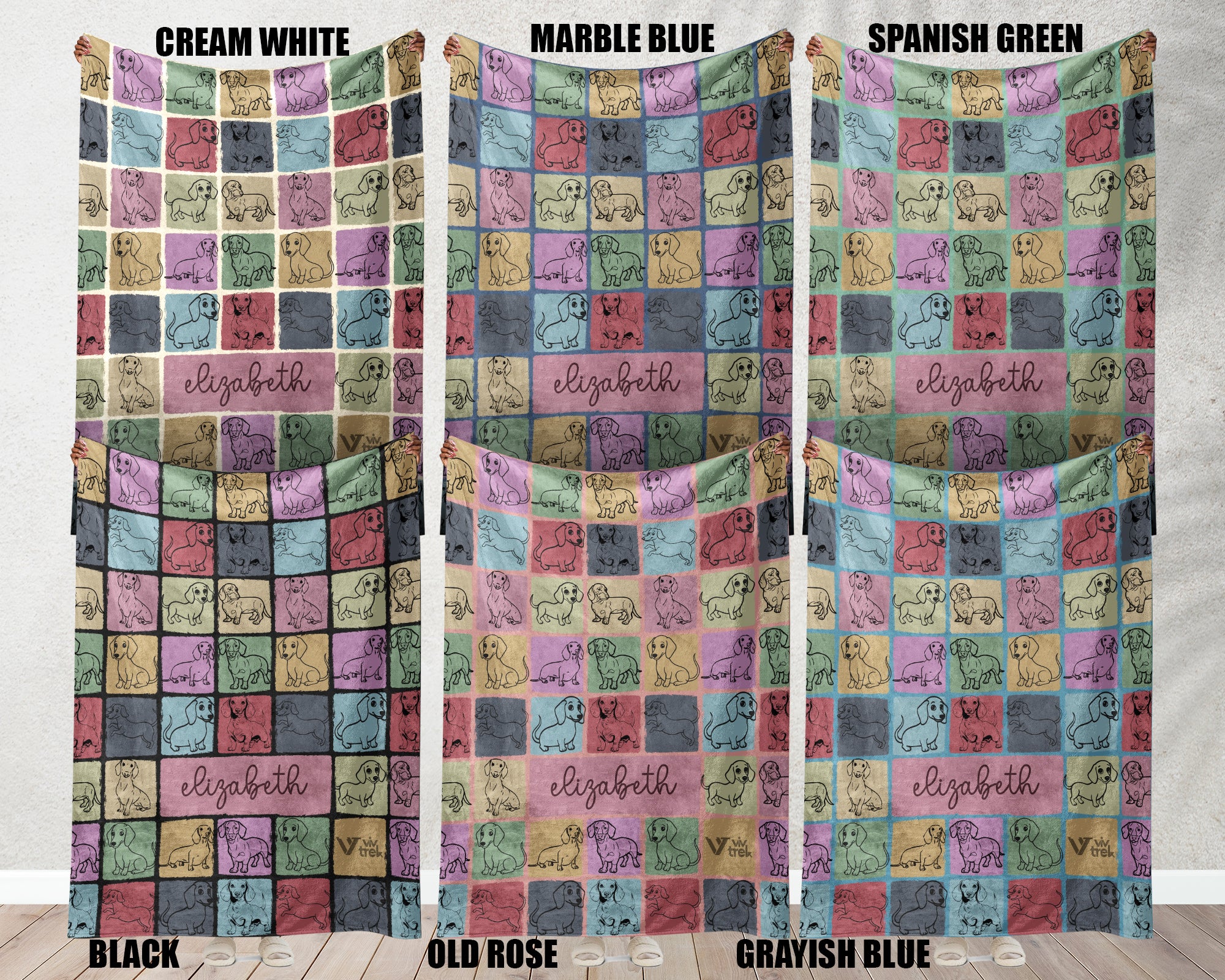 Custom Name Dachshund Blanket, Vintage Retro Dog Throw, Personalized Pet Gift