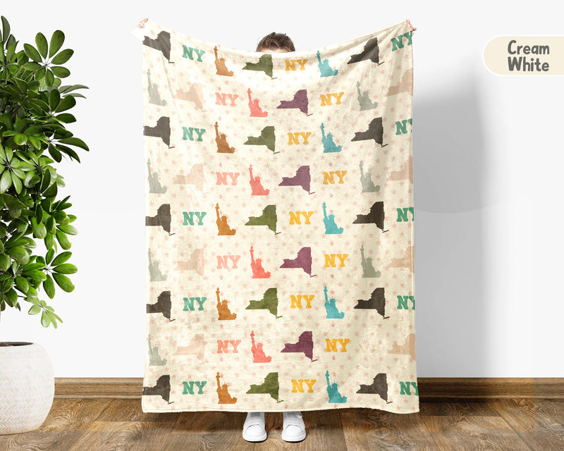 Retro New York Blanket, 4th of July Cozy Patriotic Throw, Vintage NY Lover Fleece, American Flag Inspired New York Home Gift