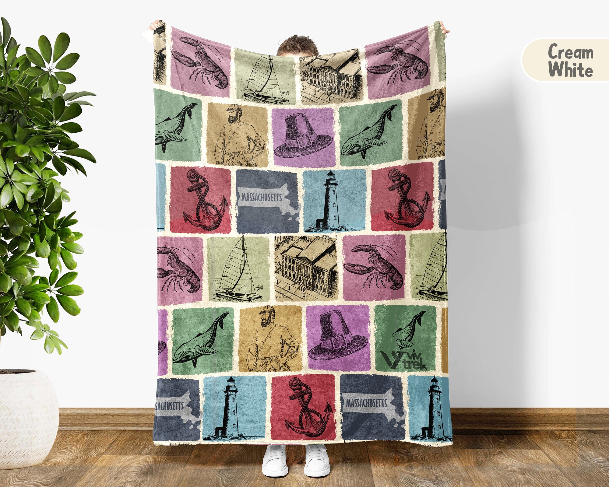 Retro Massachusetts State Blanket, Patriotic 4th of July Throw, Vintage MA Cozy Blanket, American Inspired Home Decor Gift