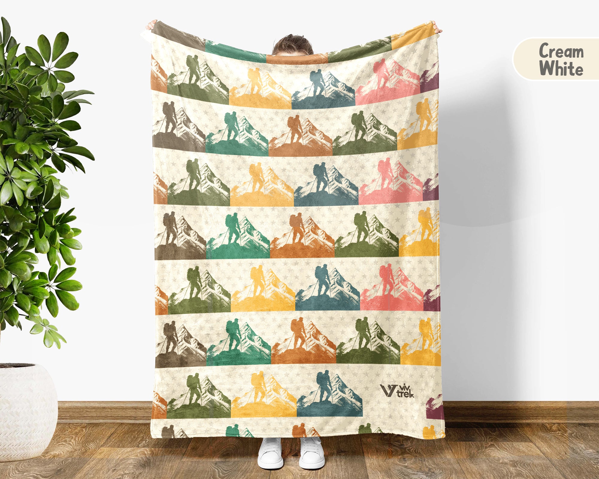Vintage Hiking Blanket for Outdoor Lovers, Retro Nature Throw, Cozy Mountain Adventure Gift for Campers and Explorers
