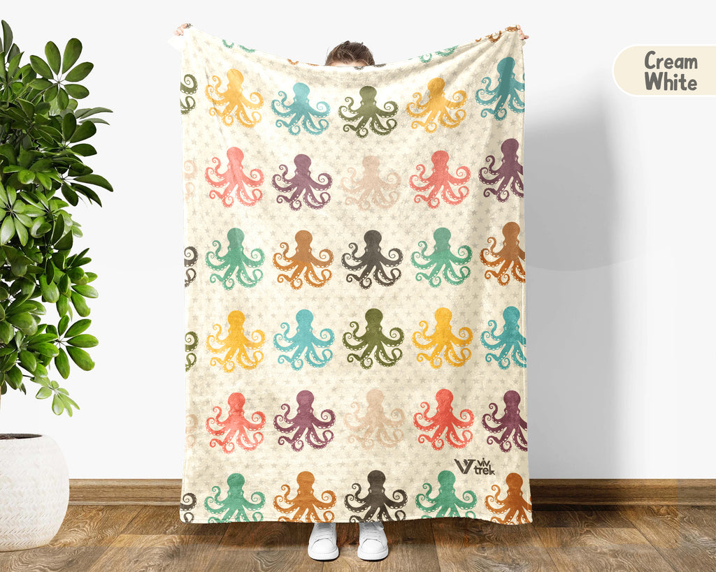 Retro Octopus Blanket Gift for Ocean Lovers, Cozy Sea Creature Throw, Nautical Decor Accent for Bedroom and Living Spaces