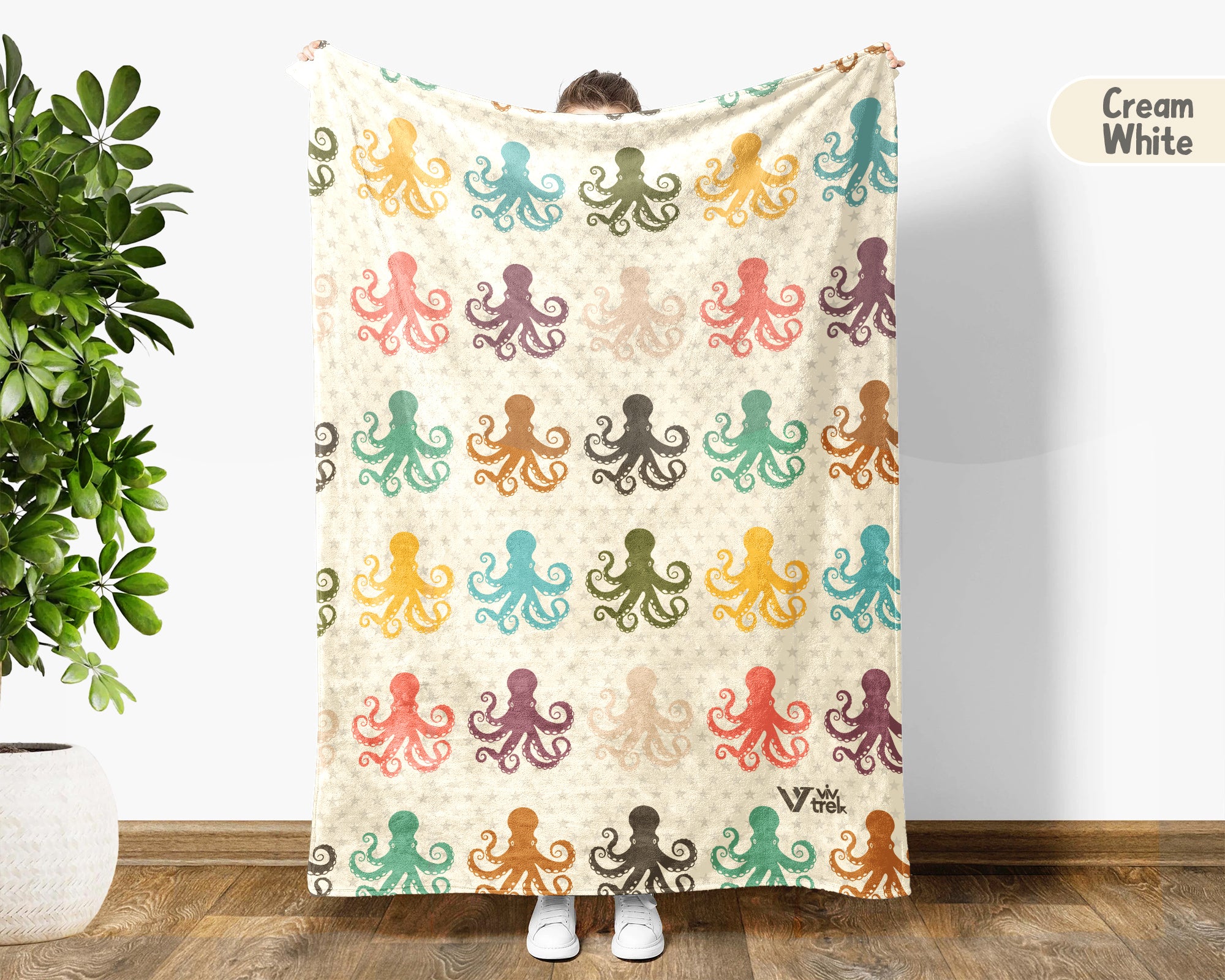 Retro Octopus Blanket Gift for Ocean Lovers, Cozy Sea Creature Throw, Nautical Decor Accent for Bedroom and Living Spaces