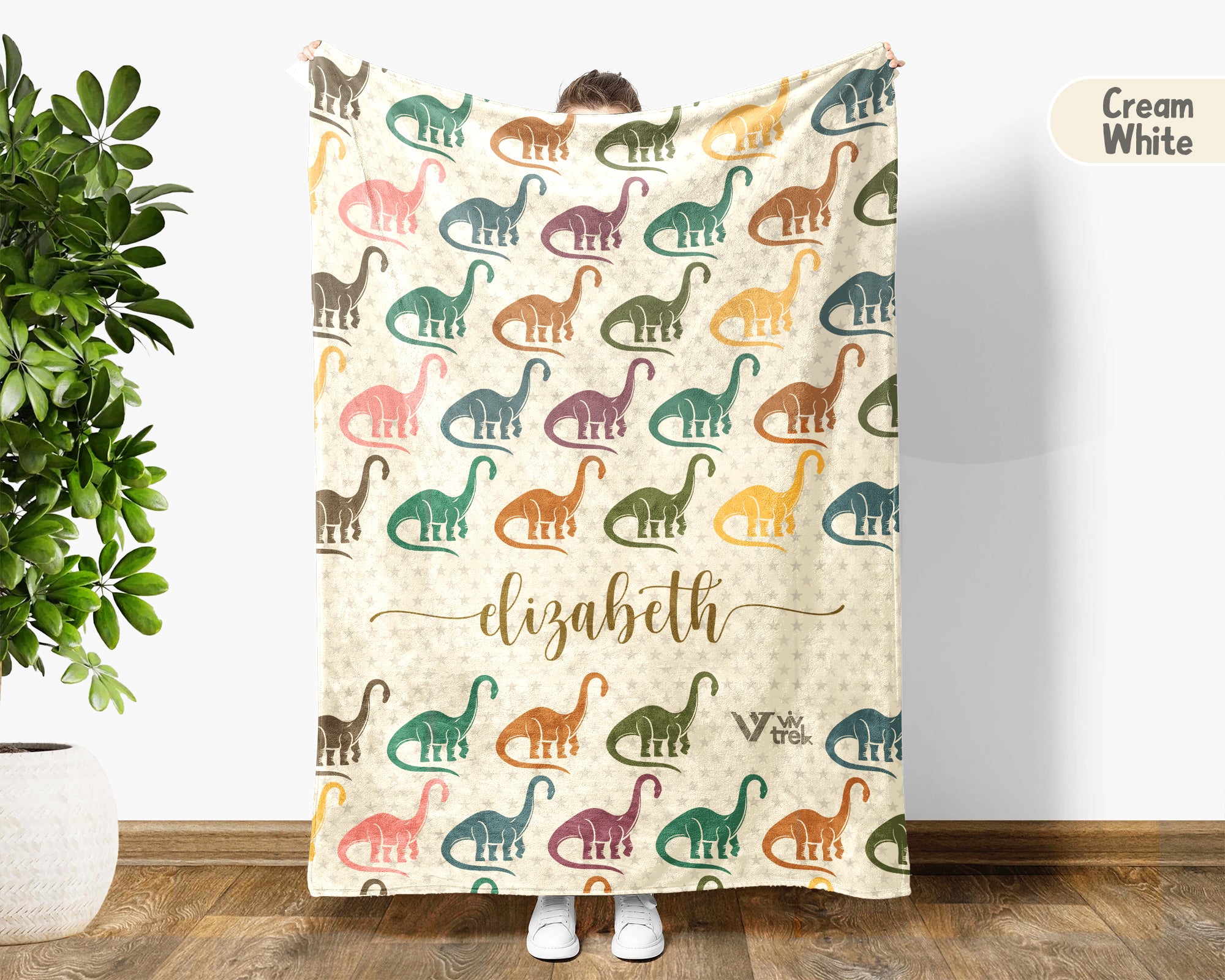 Custom Name Dino Blanket – Brachiosaurus Throw for Kids, Teens & Dinosaur Fans