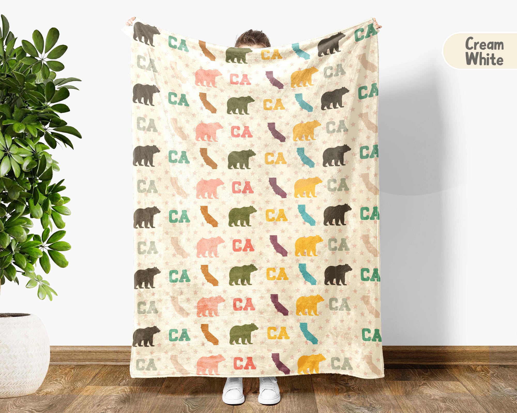 Retro California State Blanket, Patriotic 4th of July Throw, Vintage CA Lover Cozy Blanket, American Inspired Independence Day Gift
