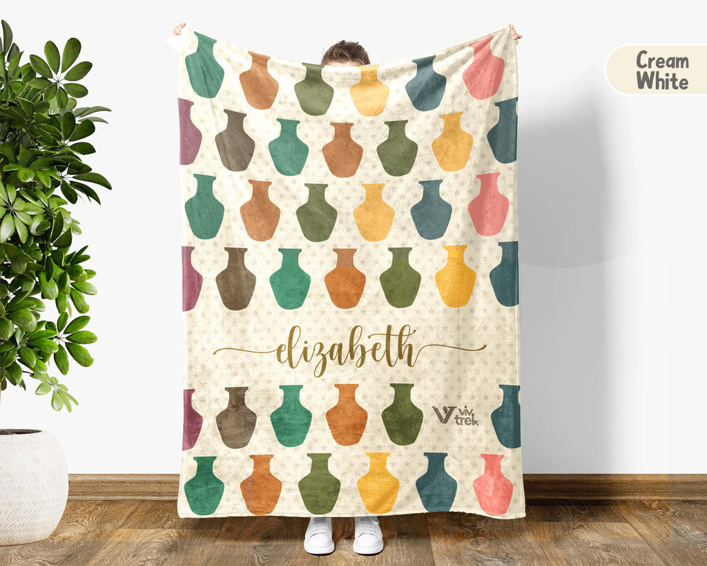 Personalized Pottery Blanket – Custom Name Ceramic Art Lover Throw