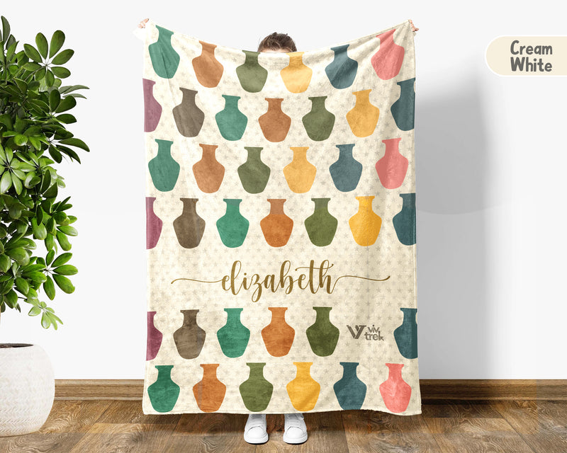 Personalized Pottery Blanket – Custom Name Ceramic Art Lover Throw