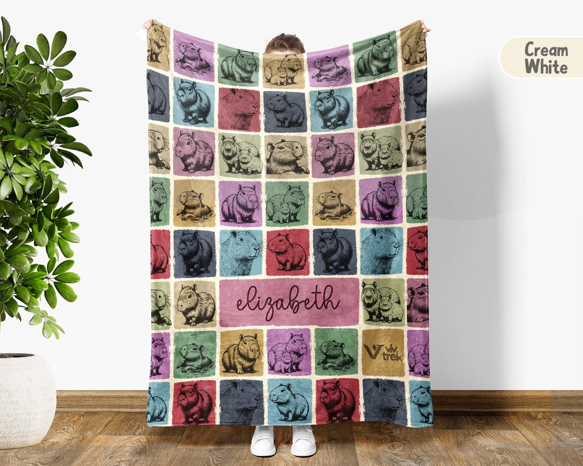 Personalized Capybara Lover Blanket – Custom Name Retro Animal Throw