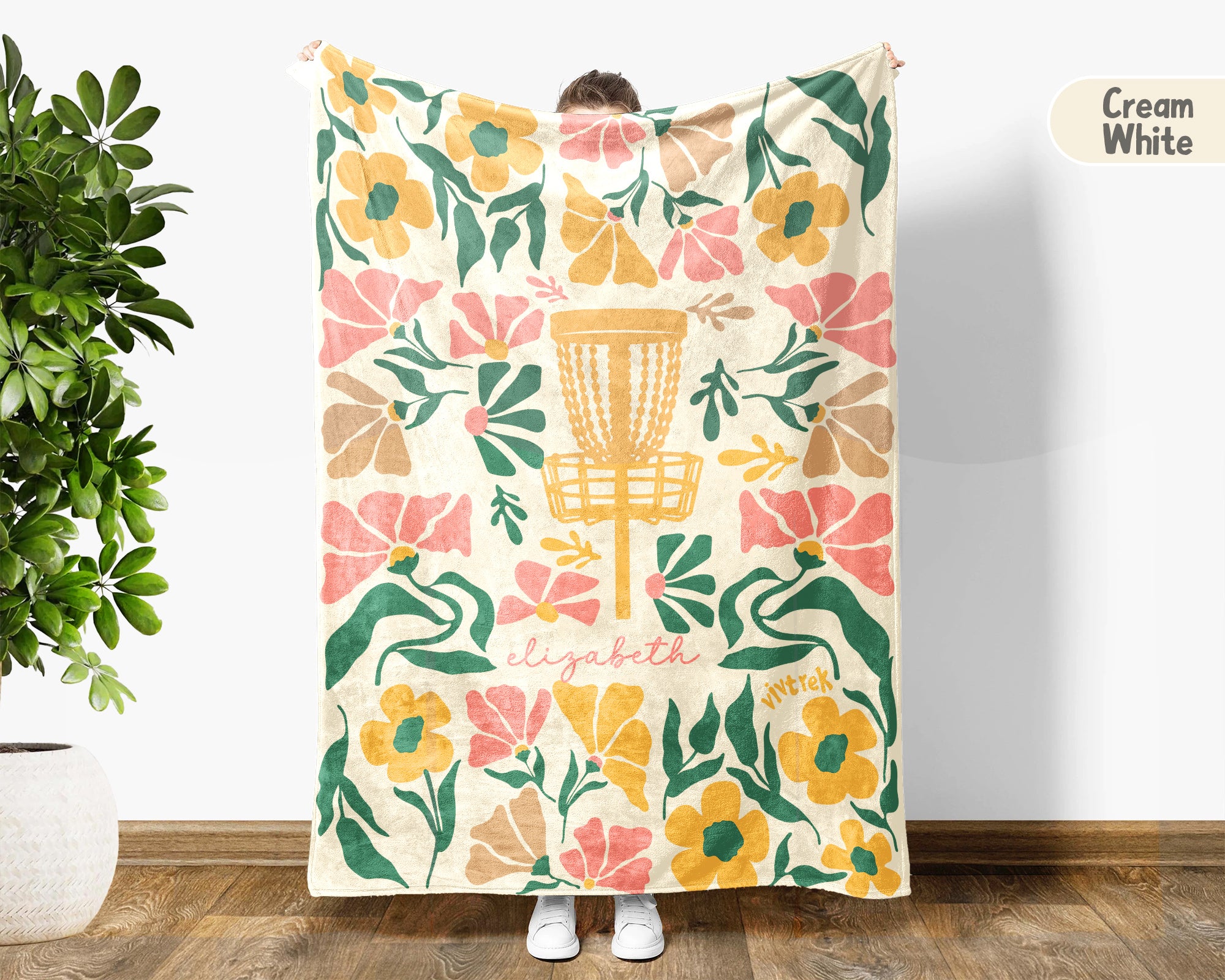 Custom Name Floral Disc Golf Blanket, Cozy Sports Lover Throw