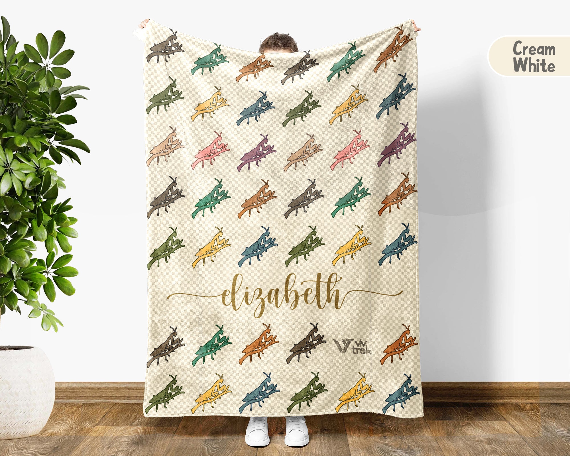 Personalized Mantis Throw Custom Name Bug Lover Blanket Retro Praying Mantis Design Science Nature Gift Cozy Home Accent Decor