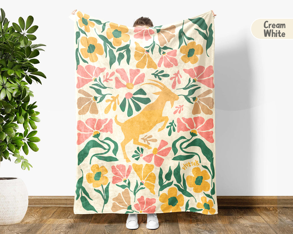 Floral Goat Lover Blanket – Cozy Farm Animal Throw Gift