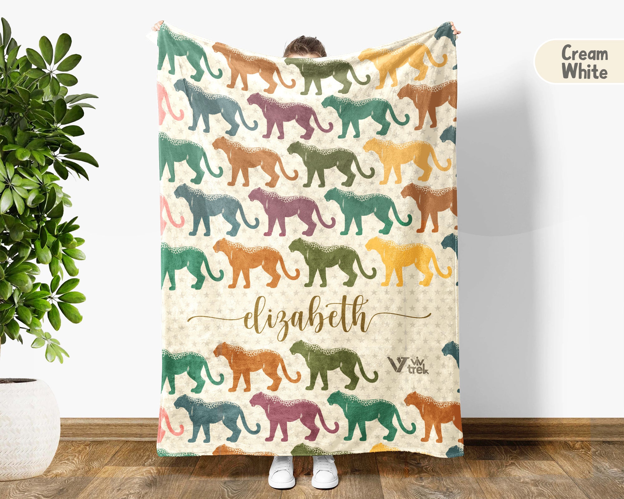 Personalized Leopard Blanket with Custom Name Vintage Big Cat Throw Cozy Animal Print Gift Wildlife Lover Home Decor