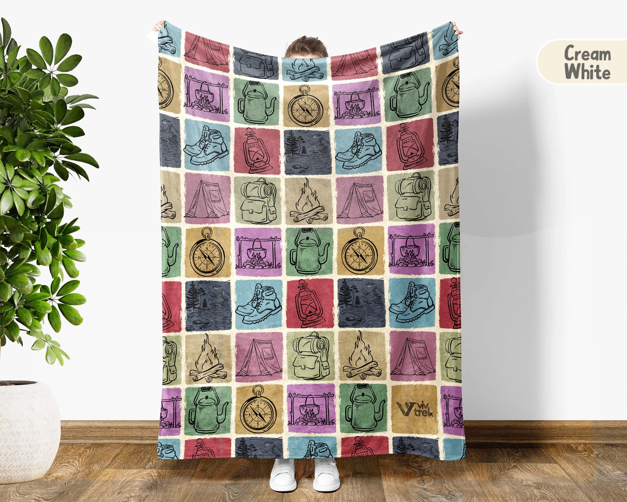 Vintage Camping Blanket Cozy Outdoor Adventure Throw Soft Nature Explorer Gift Rustic Campfire Decor Accent