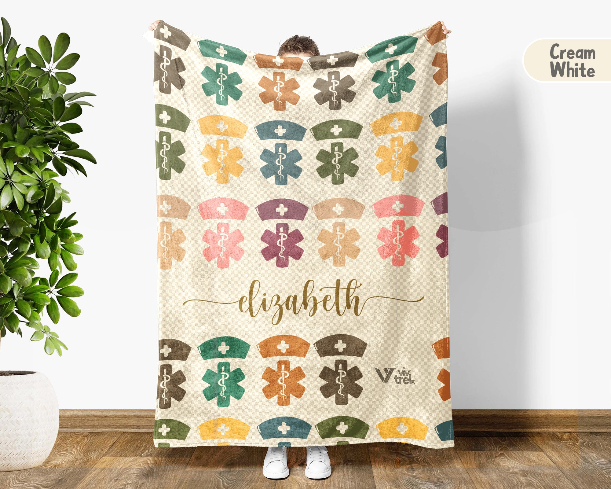 Personalized Nurse Blanket Custom Name Cozy RN Throw Gift, Retro Nursing Graphic Blanket, Medical Worker Gift for Her