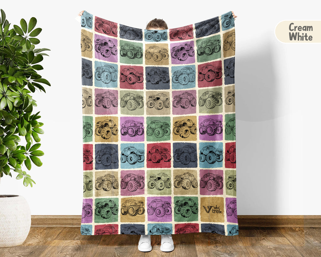 Retro Monster Truck Blanket for Kids, Cozy Truck Throw Gift