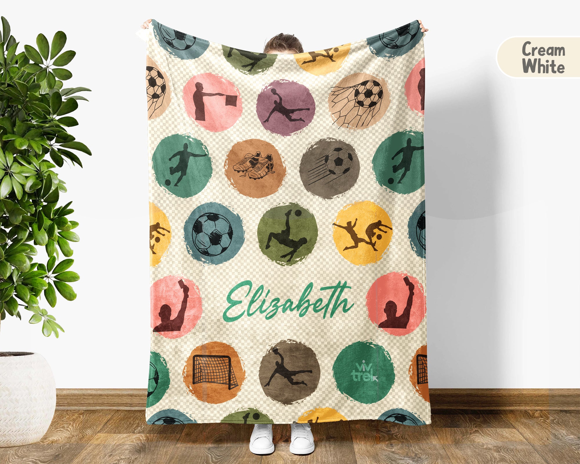 Retro Custom Soccer Blanket, Personalized Name Soccer Throw for Boys and Girls, Unique Soccer Lover Gift, Cozy Sports Blanket