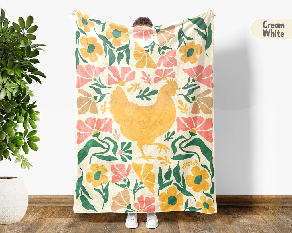 Floral Chicken Blanket – Cozy Wildflower Farm Animal Throw Gift
