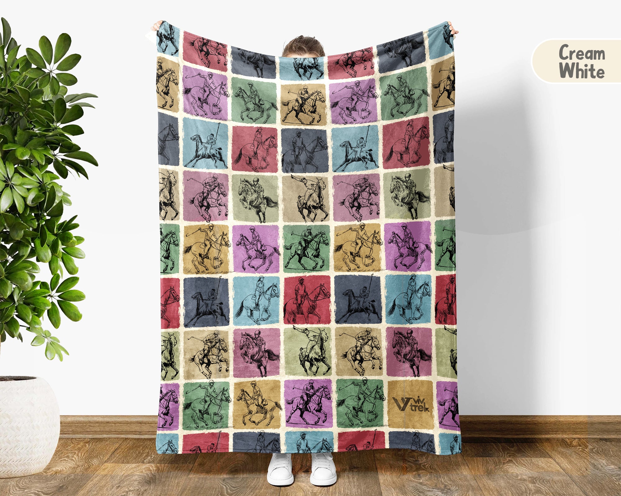 Vintage Polo Player Blanket – Cozy Equestrian Throw for Horse Lovers