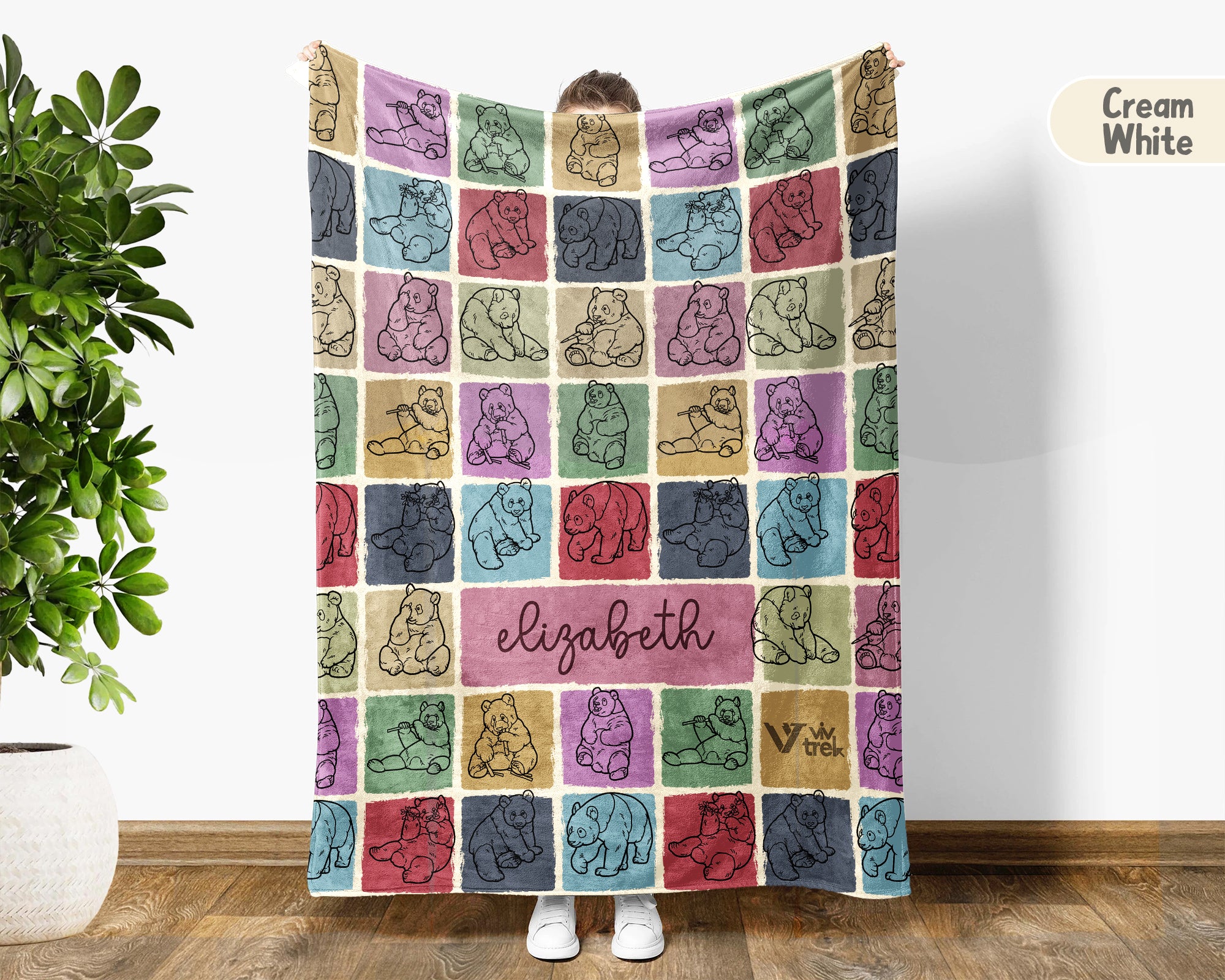 Personalized Name Panda Blanket, Vintage Custom Animal Throw Gift for Cute Panda Lovers and Cozy Retro Room Decor