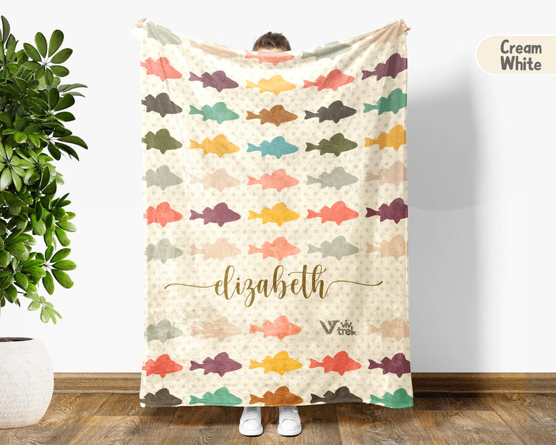 Custom Retro Fishing Blanket, Personalized Fish Lover Throw for Angler Dad Lake Cabin Outdoor Decor and Gifts