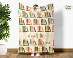 Custom Name Reading Blanket Retro Book Lover Throw Cozy Personalized Gift Soft Library Inspired Decor for Home