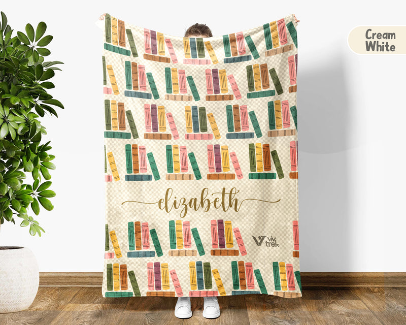 Custom Name Reading Blanket Retro Book Lover Throw Cozy Personalized Gift Soft Library Inspired Decor for Home