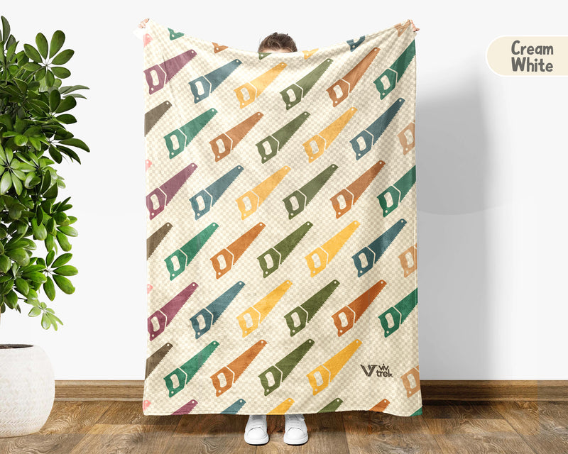 Retro Woodworking Lover Blanket, Vintage Carpenter Throw for Cozy Workshop and Craftsman Home Decor