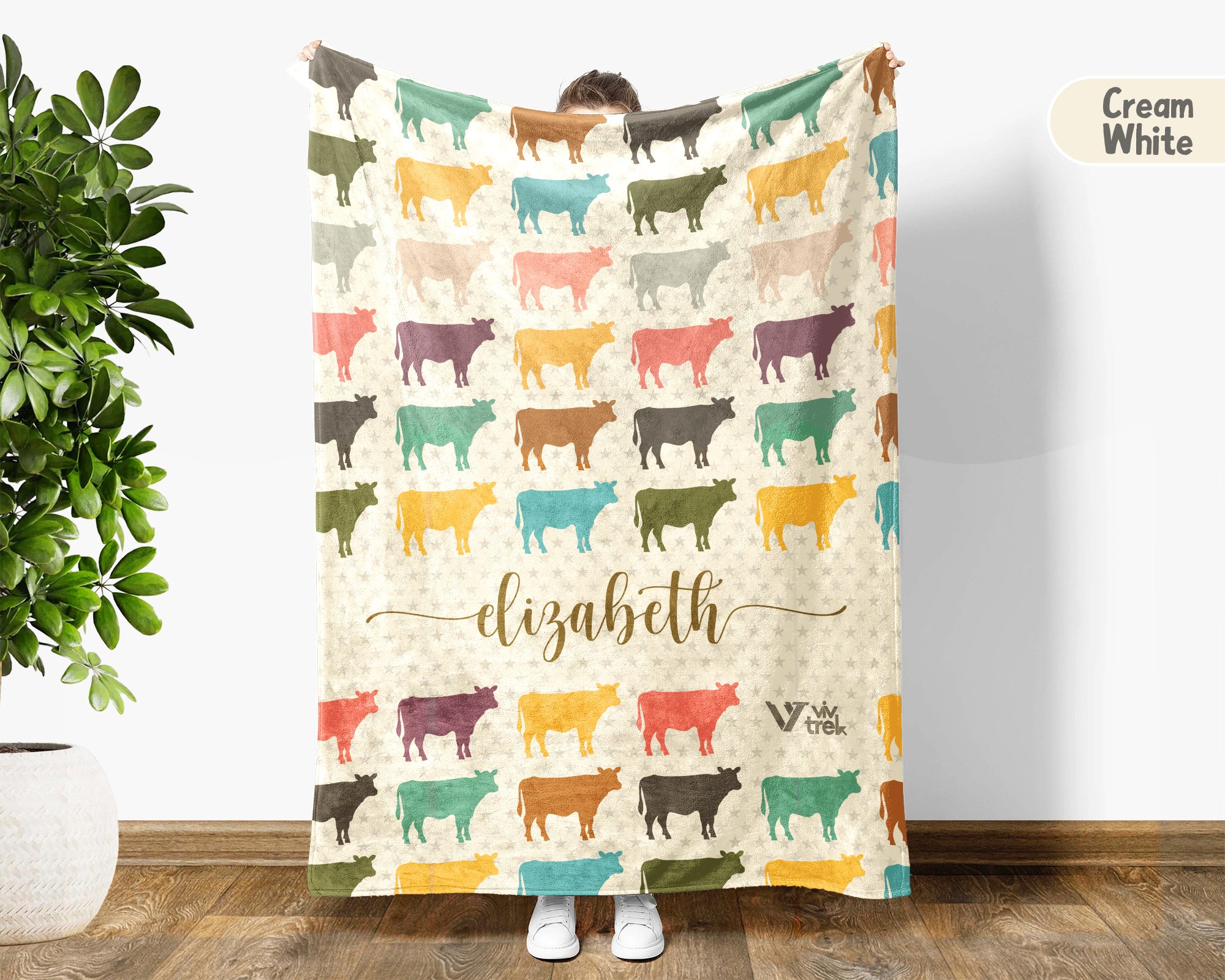 Custom Name Cow Lover Blanket Retro Farm Animal Throw Cozy Personalized Gift Soft Cattle Decor for Dairy Farmer Home