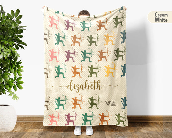 Custom Name Archery Blanket, Personalized Sports Throw, Cozy Archer Gift, Rustic Athletic Home Decor Blanket