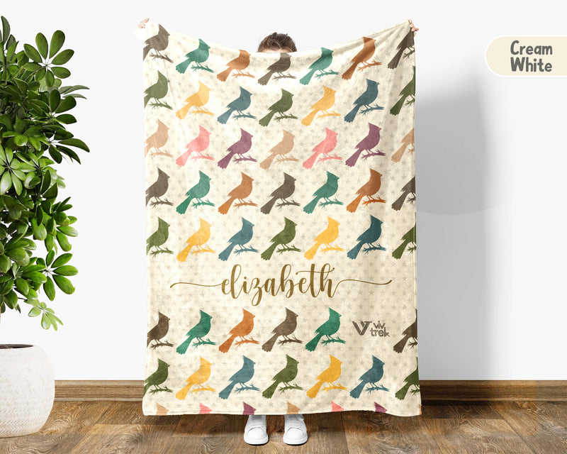 Custom Name Cardinal Blanket Retro Bird Lover Throw Cozy Personalized Gift Soft Wildlife Decor for Home