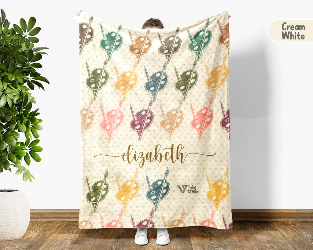 Custom Name Artist Blanket, Retro Acrylic Brush Throw for Painters and Creative Hobby Lovers, Cozy Art Room Decor